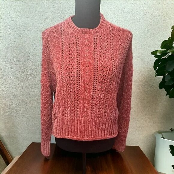 Altar’d State Women’s Size Extra Small Pink Cowl Neck Oversized Chenille Sweater - Picture 2 of 11